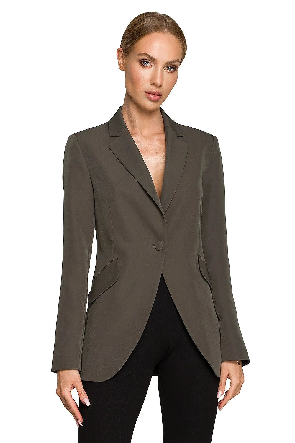 Blazer femme élégant vert éclatant coupe ajustée épaulettes discrètes poches rabat tissu de qualité polyester élasthanne