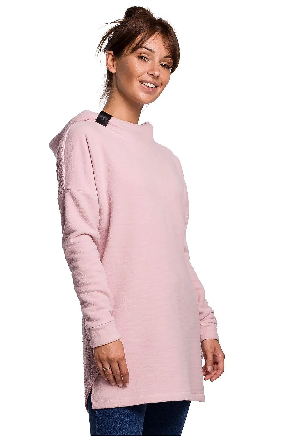Sweatshirt pour femme en coton bleu marine oversize longue manches longues col montant capuche