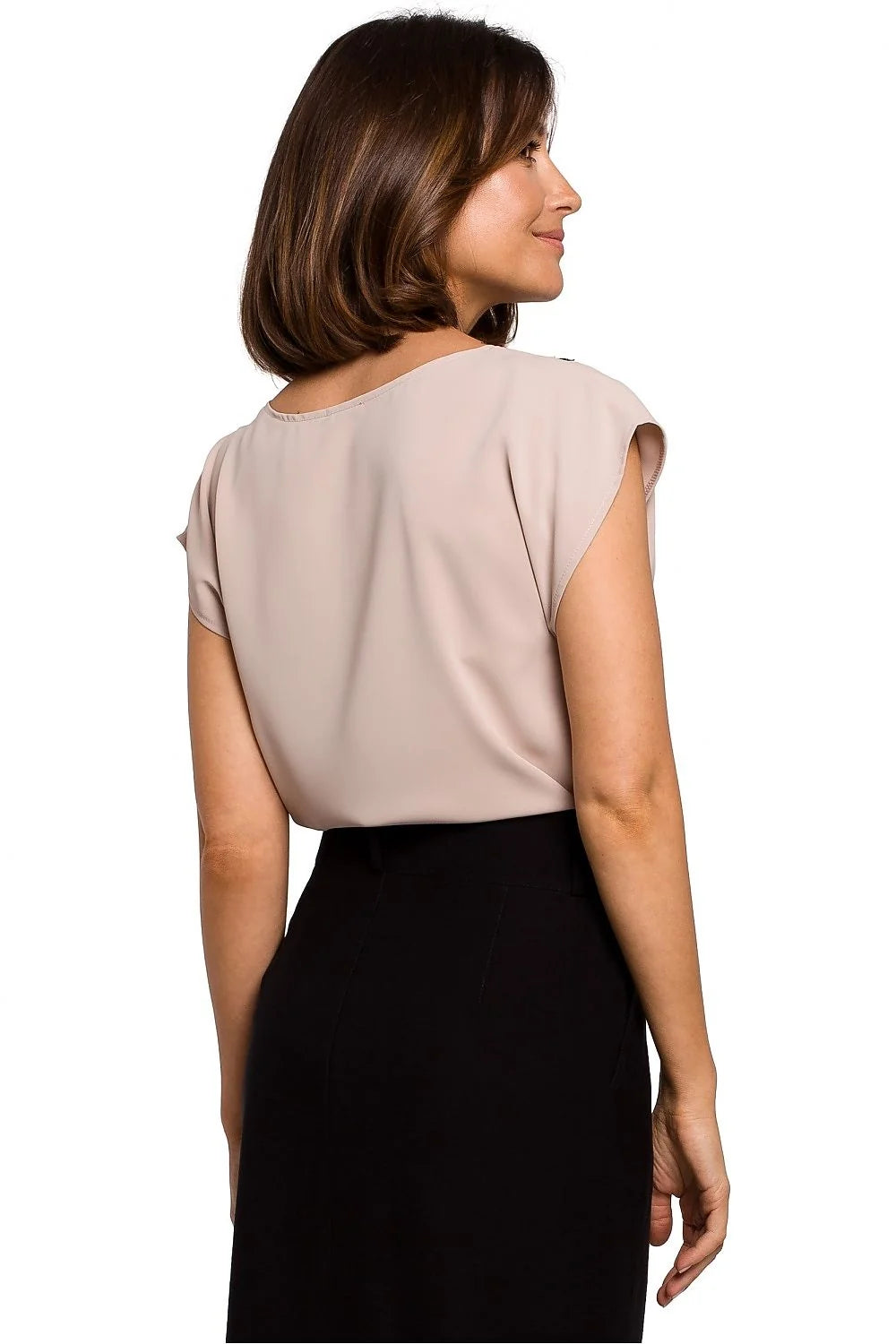 chemisier femme élégant dentelle encolure V festonnée frangée manches kimono coupe fluide blousante tissu satiné léger finitions soignées polyvalent soirée