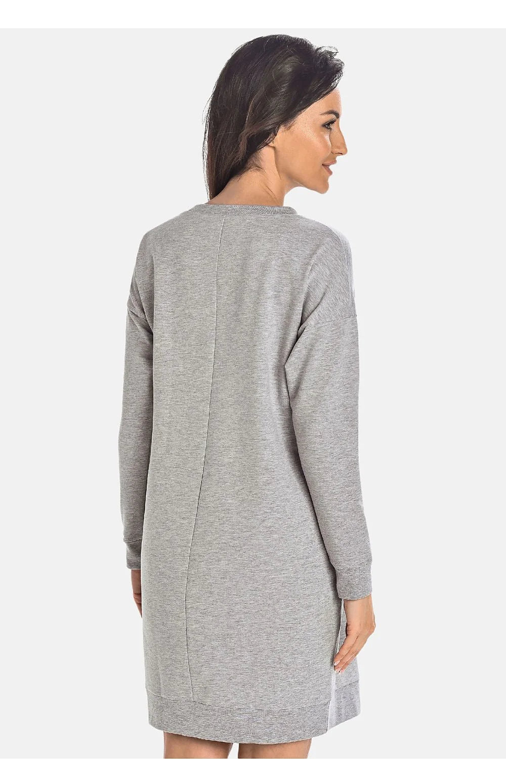 robe femme coupe droite gris chiné genoux coton molleton extensible confortable poches latérales manches longues poignets côtelés encolure ronde logo