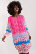 Robe vibrante floral rayures verticales manches longues en polyester coupé droit féminine occasion semi-formelle