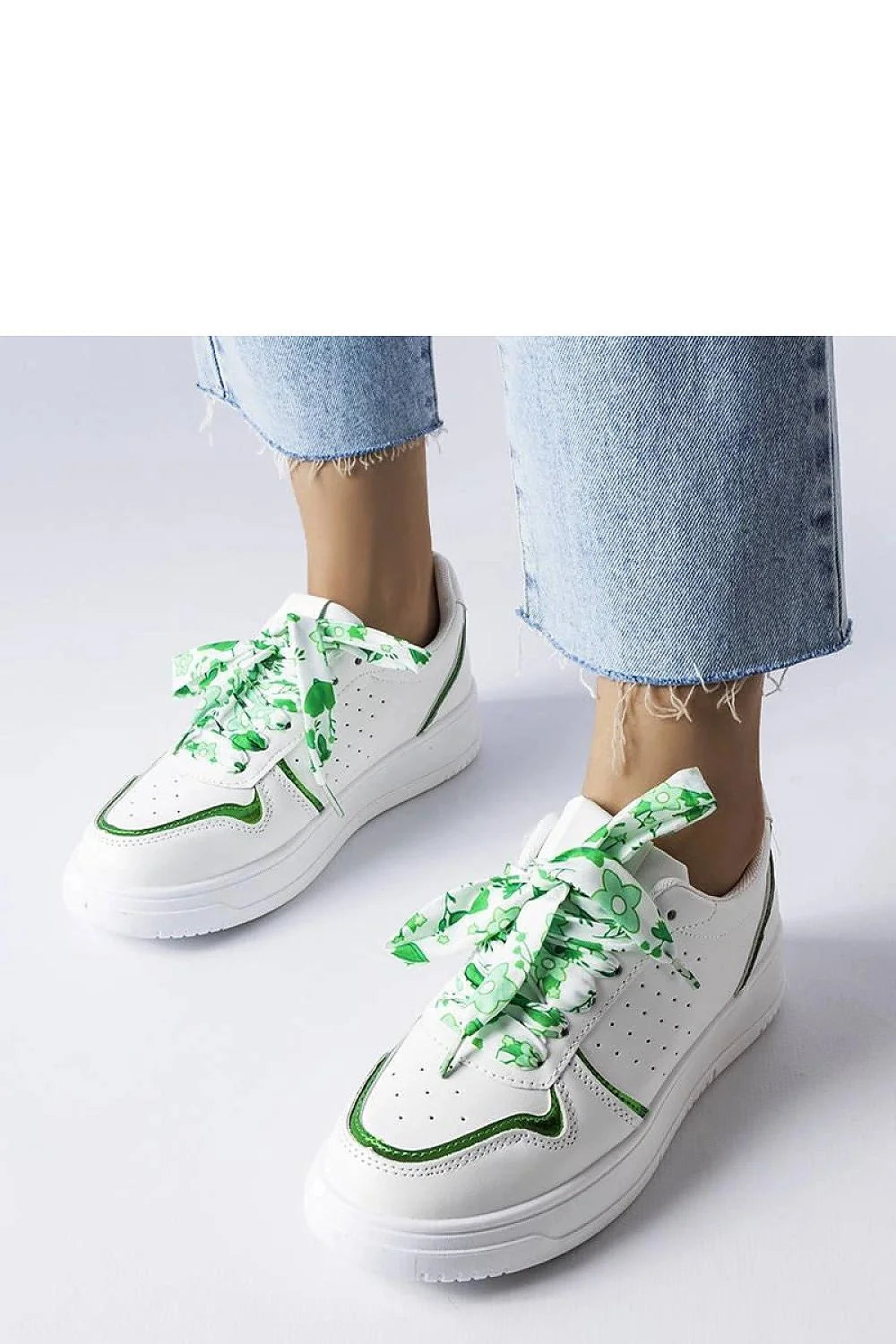 Baskets pour femmes design moderne en cuir synthétique blanc lacets floral vert et blanc baskets décontractées été 2023 confort et style
