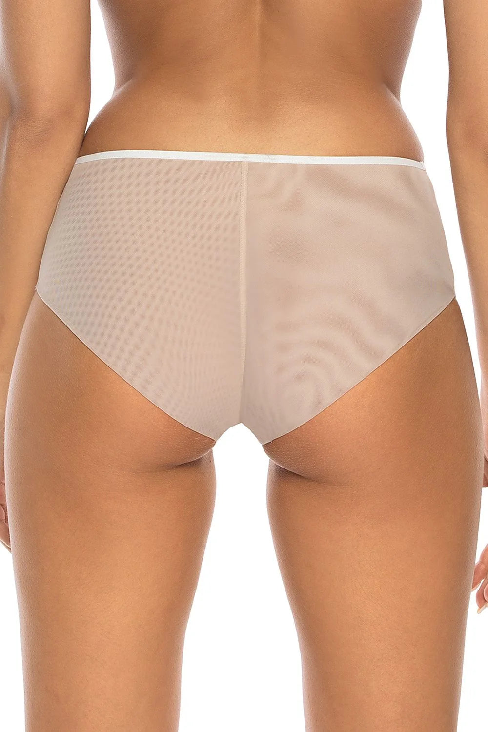 Culotte haute femme en dentelle tulle beige nude ceinture satin blanc floral élégant confortable lingerie occasion spéciale