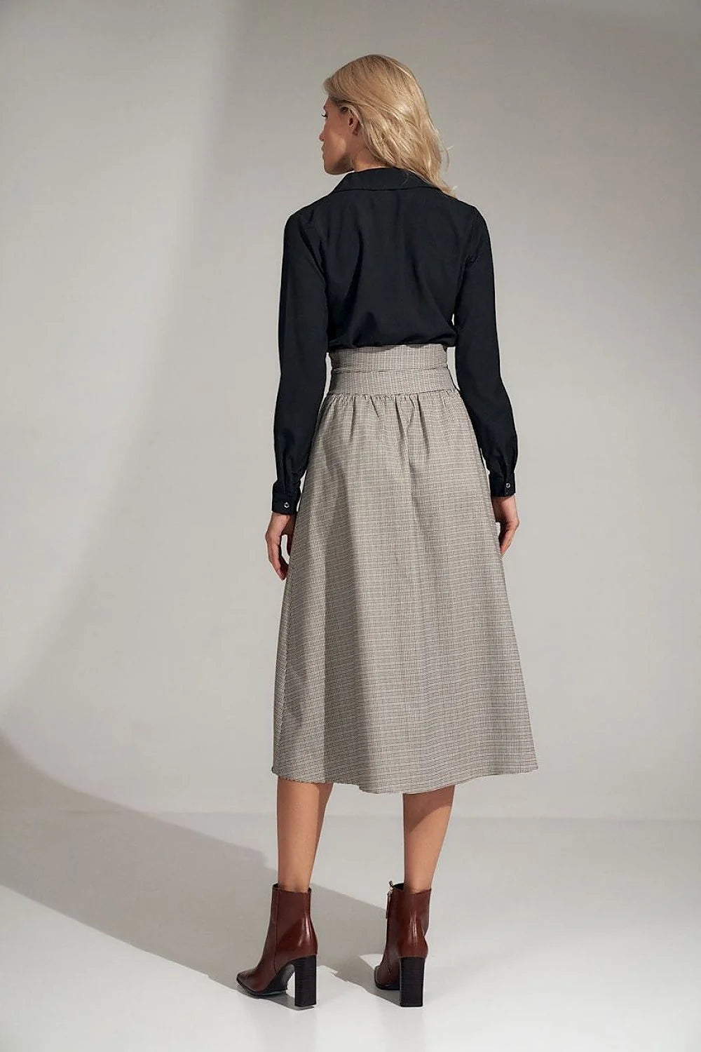 Jupe midi laine coton élégante évasée taille haute à carreaux professionnels pour femmes modernes