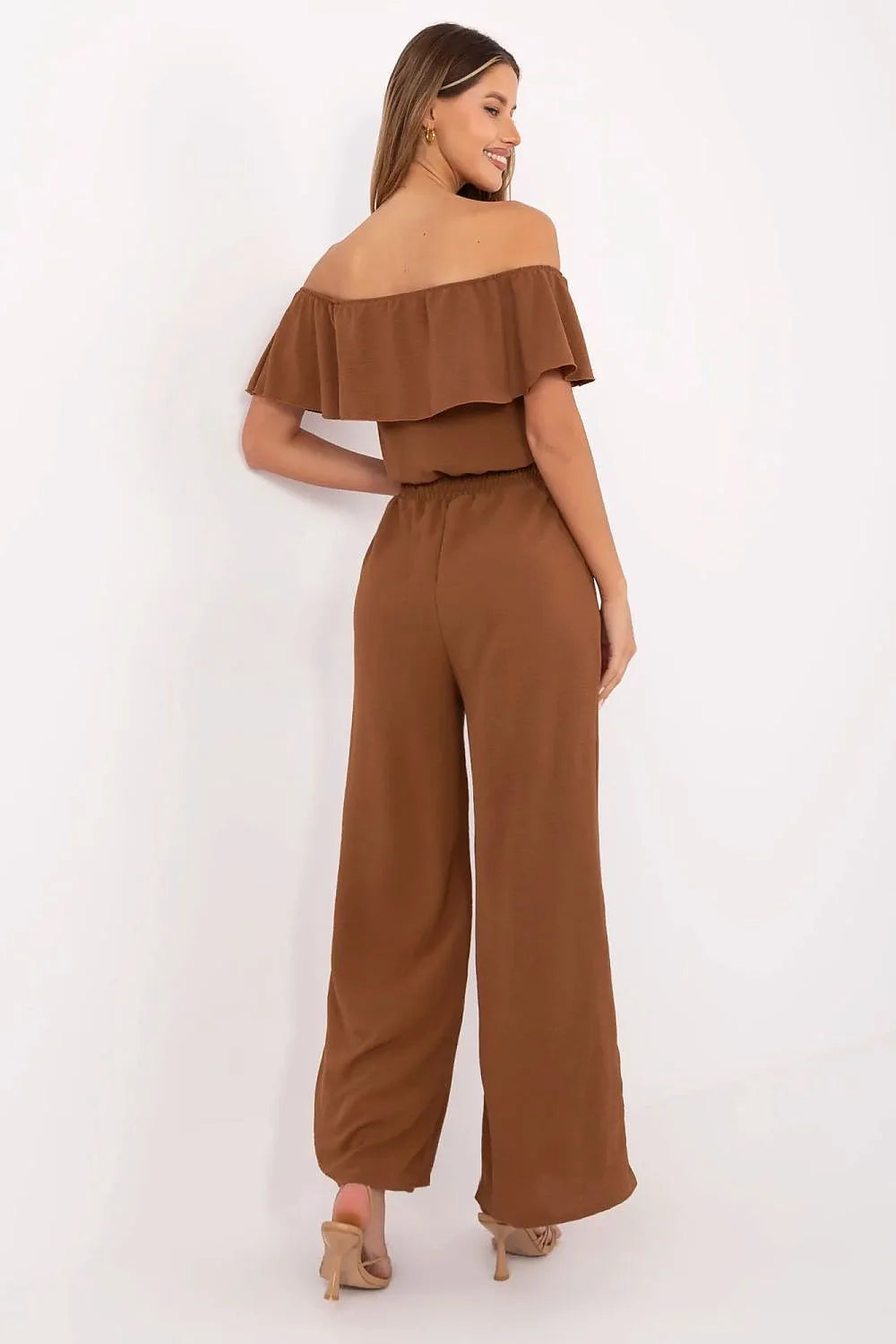 Combinaison pour femme élégante sans manches décolleté espagnol volants couleur brun terreux matière confortable