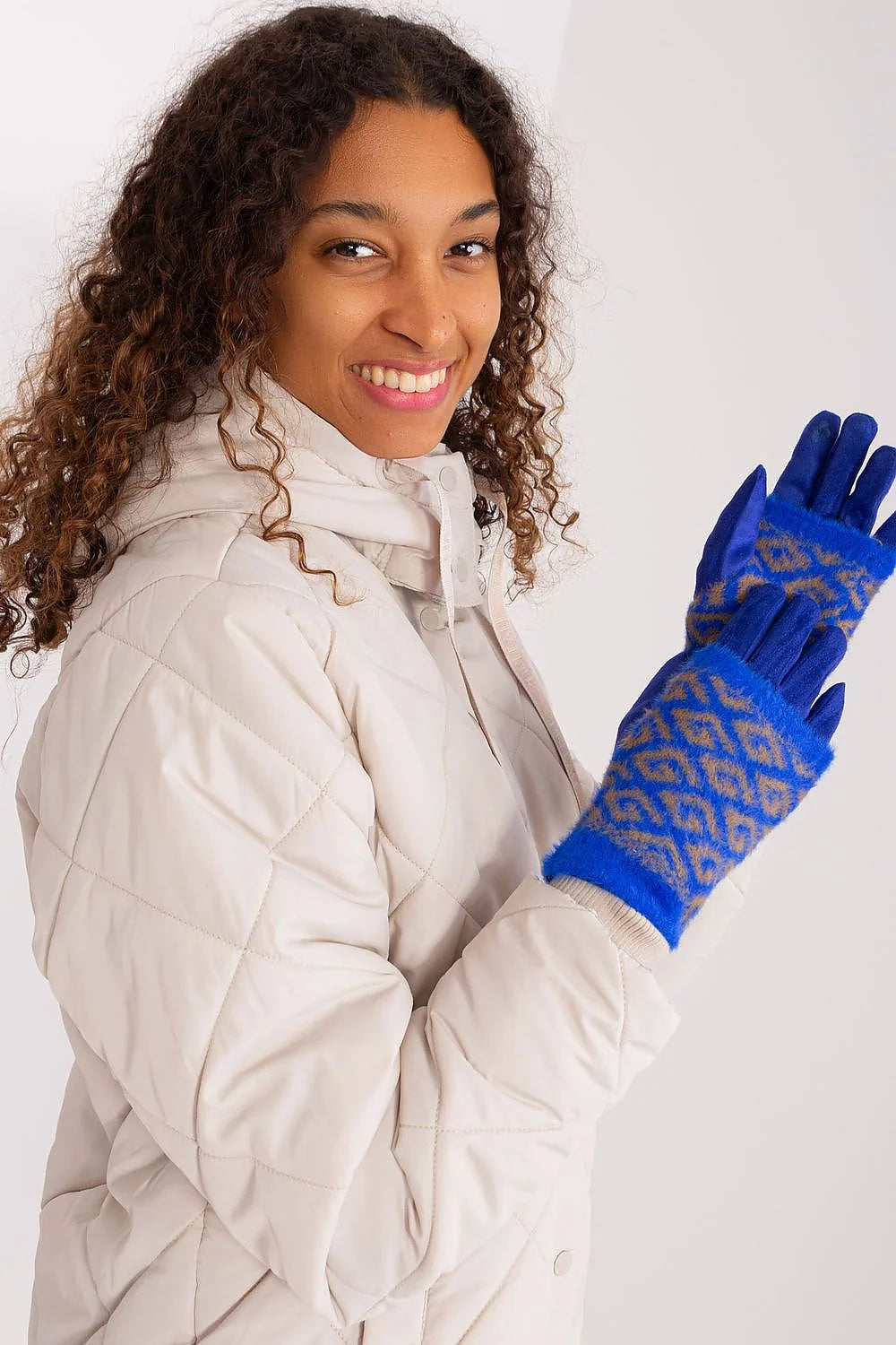 Gants de mode pour femme avec motif géométrique, isolation détachable, fleur brodée, coton élasthanne polyester, coupe ajustée, poignets côtelés, style hiver élégant