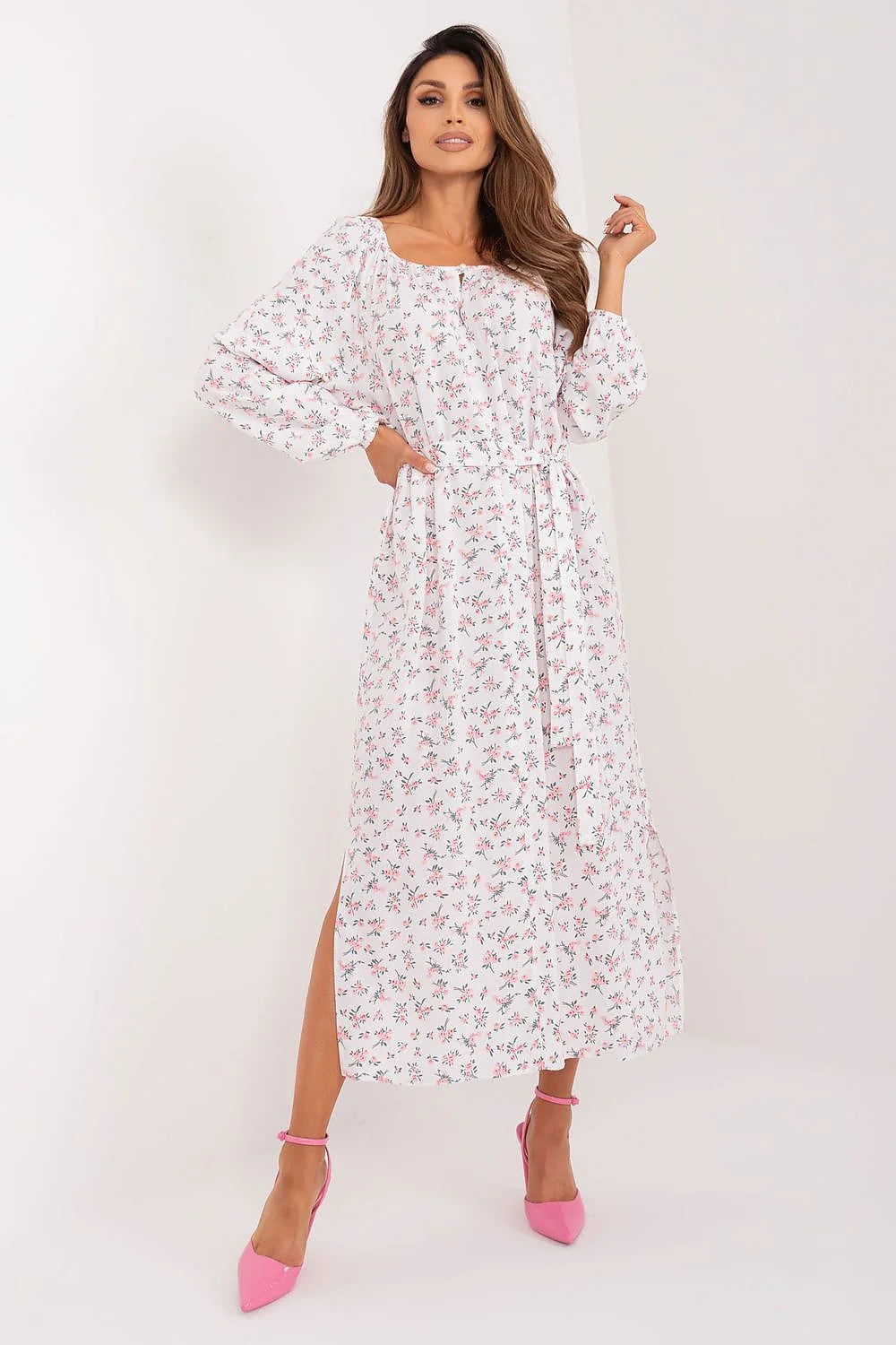 Robe de jour Lakerta style vintage longue manches longues encolure carrée tissu léger imprimé floral femmes été printemps