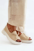 Sandales pour femmes ouvertes style moderne cuir naturel tulle beige élégance été confort plateforme 3cm