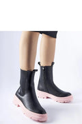 Bottines hiver style moderne noir semelle rose femme confort isolation coupe droite talon plat