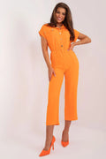Combinaison femme moderne vibrant orange chemise ajustée poches dorées polyester confortable occasion décontractée formelle