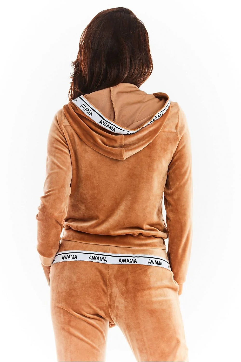 Survêtement en velours noir Awama style décontracté élégant femme avec capuche et poches latérales