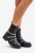 Chaussures Jodhpur Step in Style femme design audacieux cuir noir perles blanches cristaux semelle épaisse