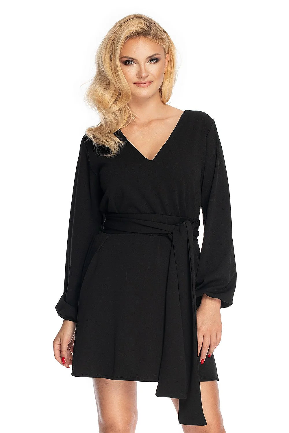 Robe de jour Pee Ka Boo moderne féminine en polyester manches longues encolure en V ceinture ajustable taille universelle