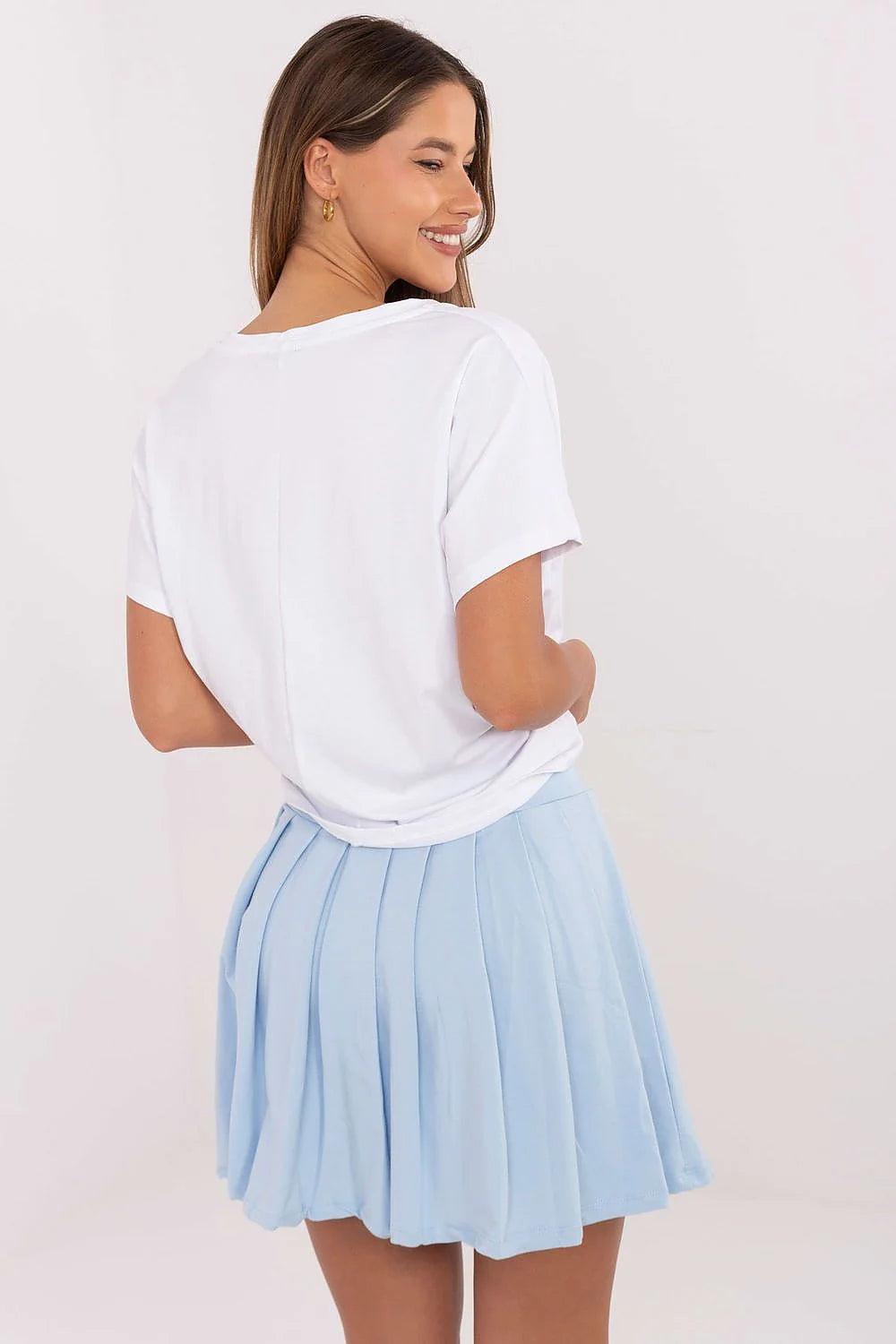 ensemble décontracté femme tshirt colV manchescourtes coupeample imprimeBrooklyn blasoncollege jerseyblanc cotonelastanne jupeplissee taillehaute shortsintegres tombefluide stylecasualurbain