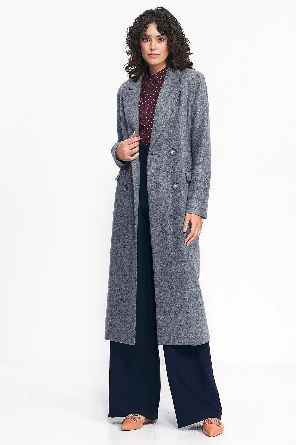 Manteau Nife Oversize Double Boutonnage gris style classique élégant femme automne hiver coupe ajustée longueur genoux