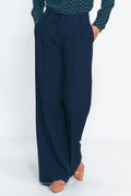 Pantalon palazzo long à jambes larges, haute taille, couleur bleu marine, polyester, viscose, elasthanne, femme, style élégant, coupe ample, occasion professionnelle, mode