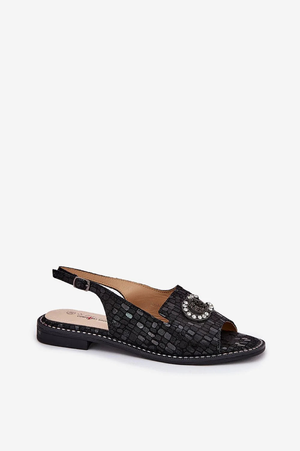 Sandales femmes cuir suédé texture crocodile boucle métal perles collection Step in style élégance confort été semi-formel