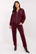 ensemble survêtement femme bordeaux athleisure bomber zippée capuche matelassé satiné molletonné extensible pantalon taille haute fuselées poches broches