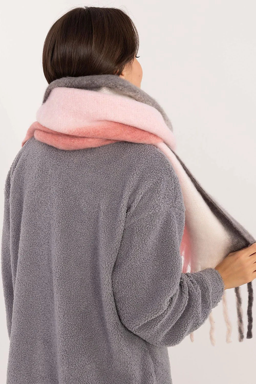 écharpe oversize femme polyester longue franges colorées dégradé rose corail crème gris mohair angora duveteuse chaude cosy grand tombé rectangulaire