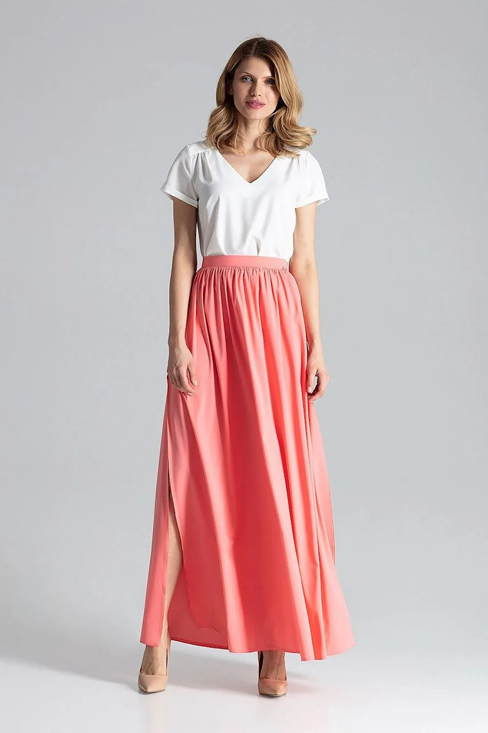 Jupe longue imprimée Figl en polyester élasthanne taille élastique fentes latérales style naturel pour femmes
