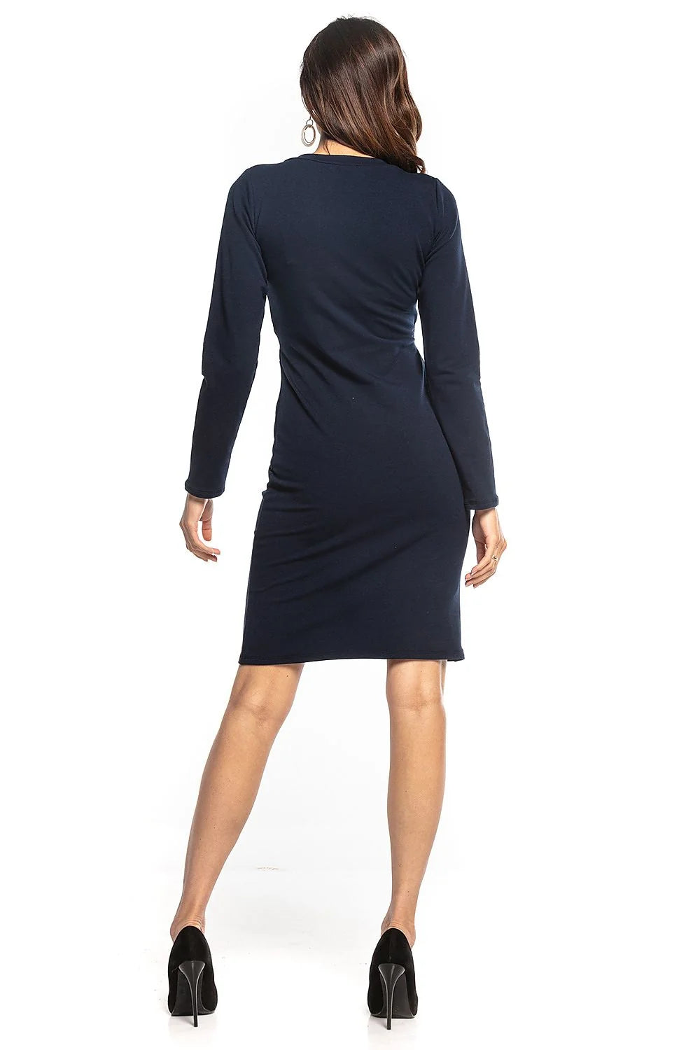 Robe kaki coton moderne élégante coupe ajustée col V manches longues style décontracté chic femmes