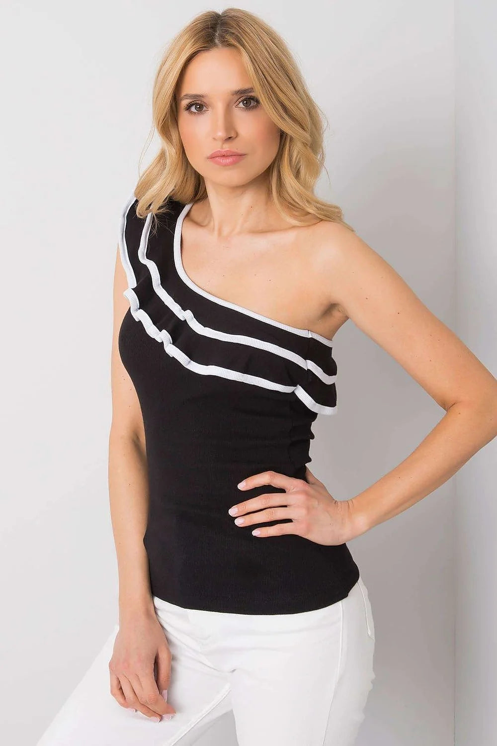 Top asymétrique à encolure volantée chic et décontracté pour femme en coton 95% elasthanne 5% taille ajustable S M L