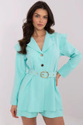 Combinaison Italy Moda élégante turquoise vif blazer manches longues shorts assortis polyester viscose femme