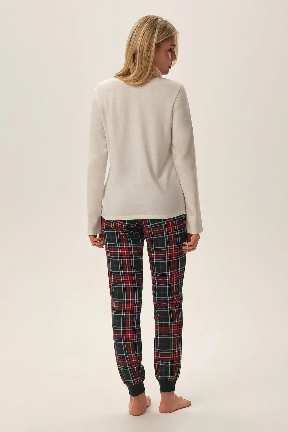 Pyjama Henderson Femme Noël Pyjama Hiver Crème Carreaux Coton Viscose Confort Élégance Design Graphique