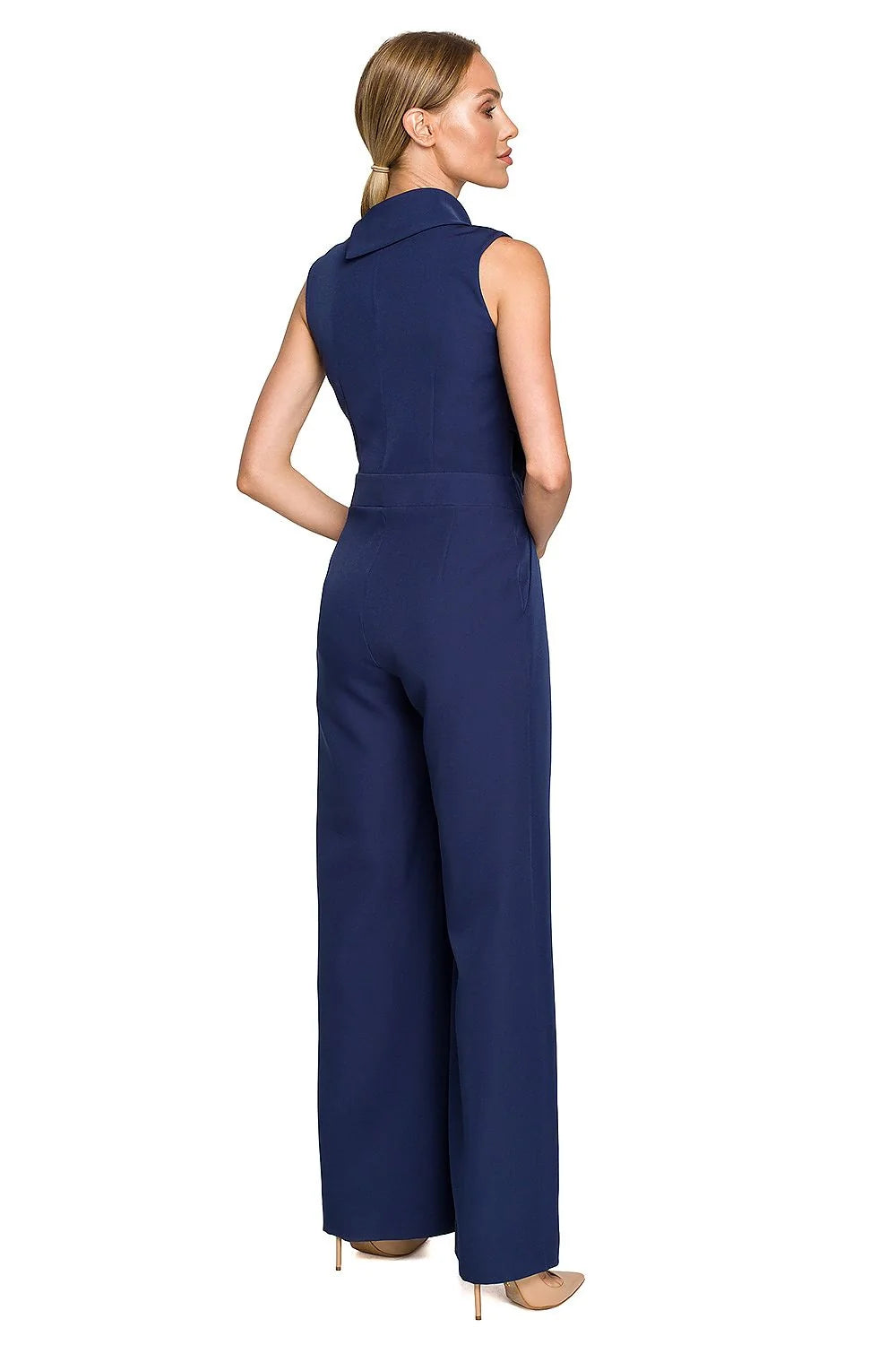 Combinaison Moe sans manches col montant asymétrique jambes larges polyester elasthanne rose pâle occasion formelle
