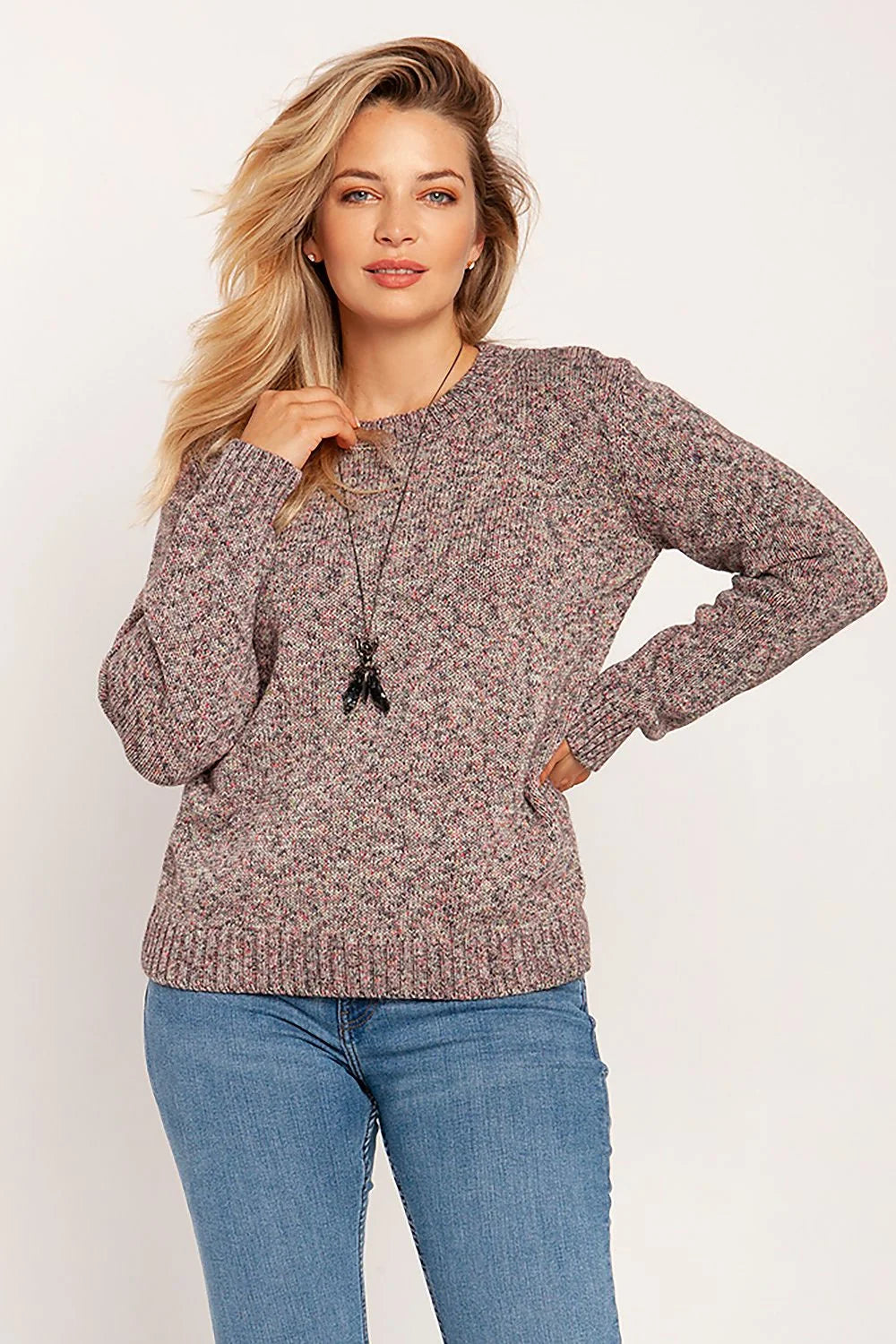 Pull femme en acrylique coupe droite motifs chinés élégant confortable pour saisons fraîches modernes