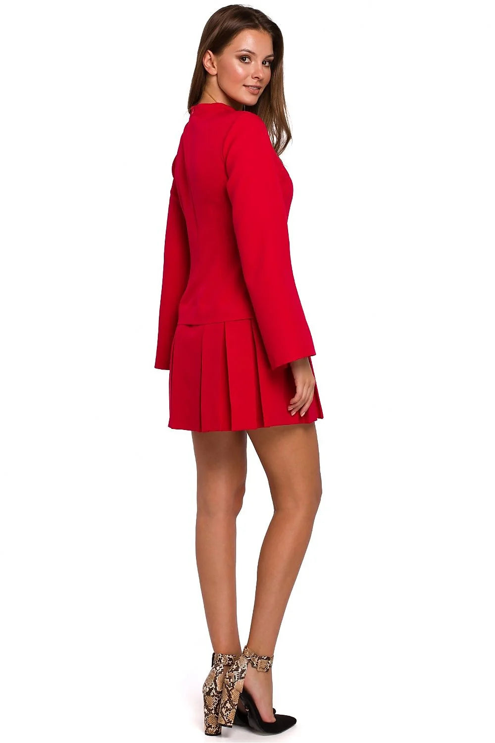robe cocktail noire courte ajustée buste jupe plissée manches longues évasées cloche col montant mini féminine élégante