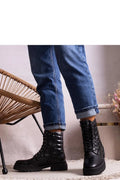 Bottes combat cuir noir高 qualité femmes mode moderne talon épais fermeture éclair lacet métal occasion quotidienne automne hiver