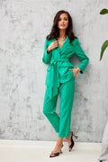 Pantalon femme Roco Fashion vert vif style tailleur coupe droite taille haute polyester élasthanne occasion semi-forme