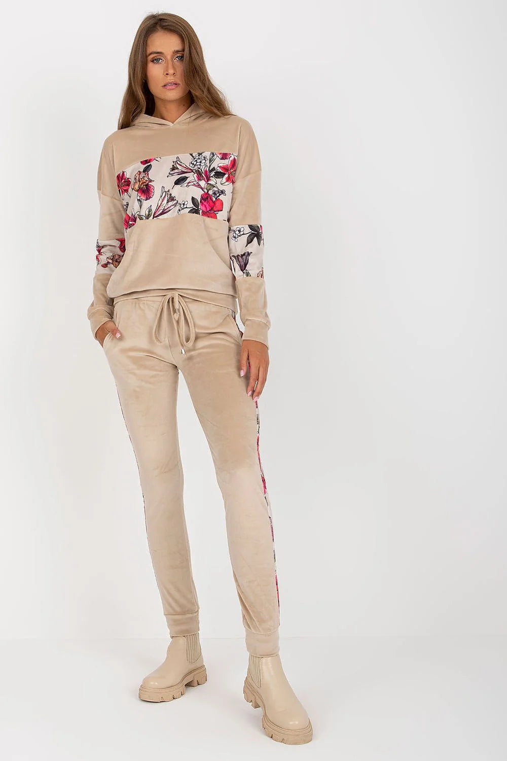 Ensemble femme Rue Paris velours floral manches longues pantalon jogger noir rouge violet rose blanc
