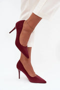 escarpins femme suédine bordeaux talon aiguille haut silhouette élancée bout pointu semelle fine veloutée confortable chic habillé soirée mariage
