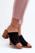 Mules à talon carré ouvert style moderne élégant pour femmes cuir suédé noir semelle bois couleur intemporelle confortable été printemps taille 36 37