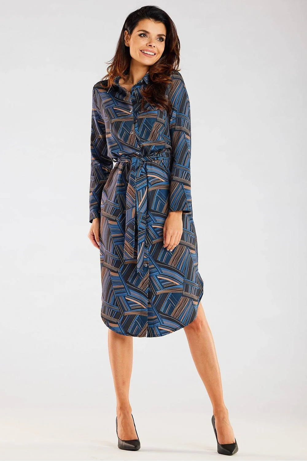 Robe de jour awama pour femme design moderne matériau confortable manches longues ceinture incluse polyester elasthanne