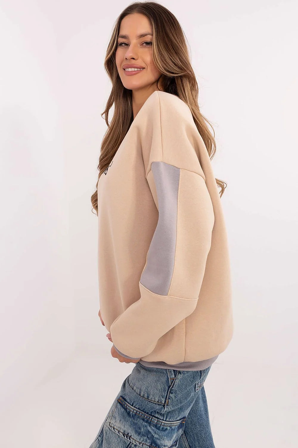 Sweatshirt Femme Design Moderne Casual Streetwear Longues Manches Coton Polyester Beige Gris Élastique