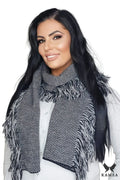 Châle Kamea en tricot motif à chevrons franges longues pour femmes mode automne hiver noir blanc
