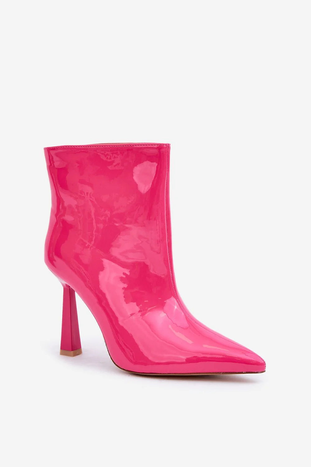 Bottines à talons hauts vernies en cuir synthétique rose vif pour femme, style audacieux, idéales pour soirée ou tenue élégante