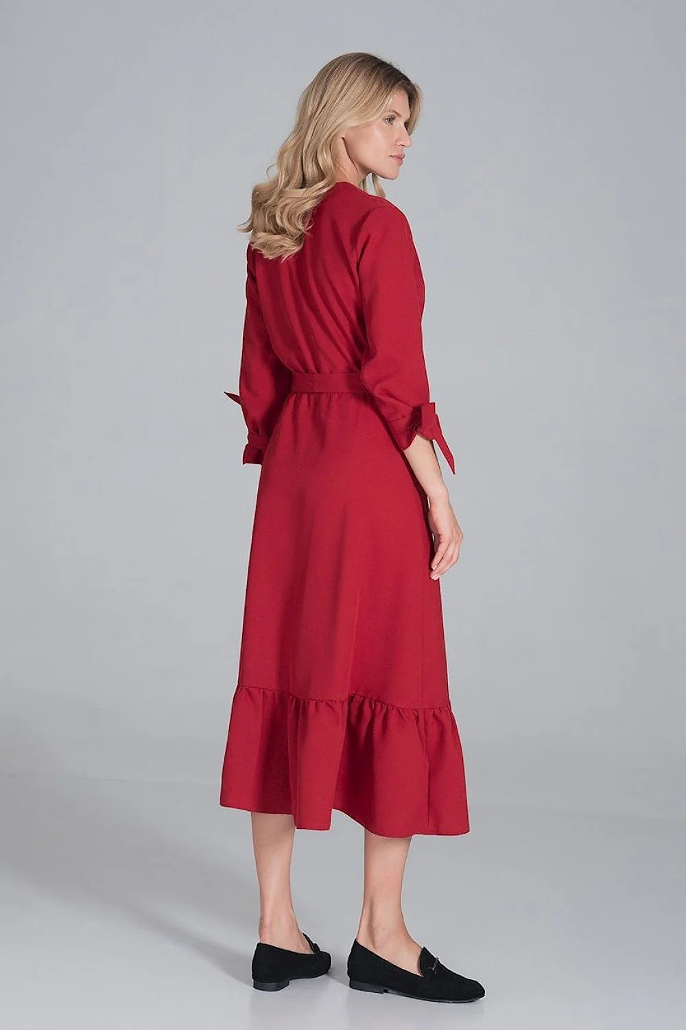 Robe élégante en polyester bleu ciel, style décontracté chic, manches longues, ceinture pour femme