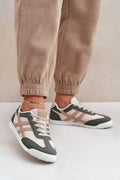 Baskets basses pour femmes style moderne couleur beige vert olive maille cuir écologique confort tous les jours mode détendu