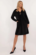 Robe de jour Italy Moda en velours noir élégante manches longues encolure en V détails dorés femmes confortables occasions multiples