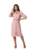 Robe saharienne pour femme rose pastel manches 3/4 col chemise ceinture incluse polyester 100% robe polyvalente été hiver