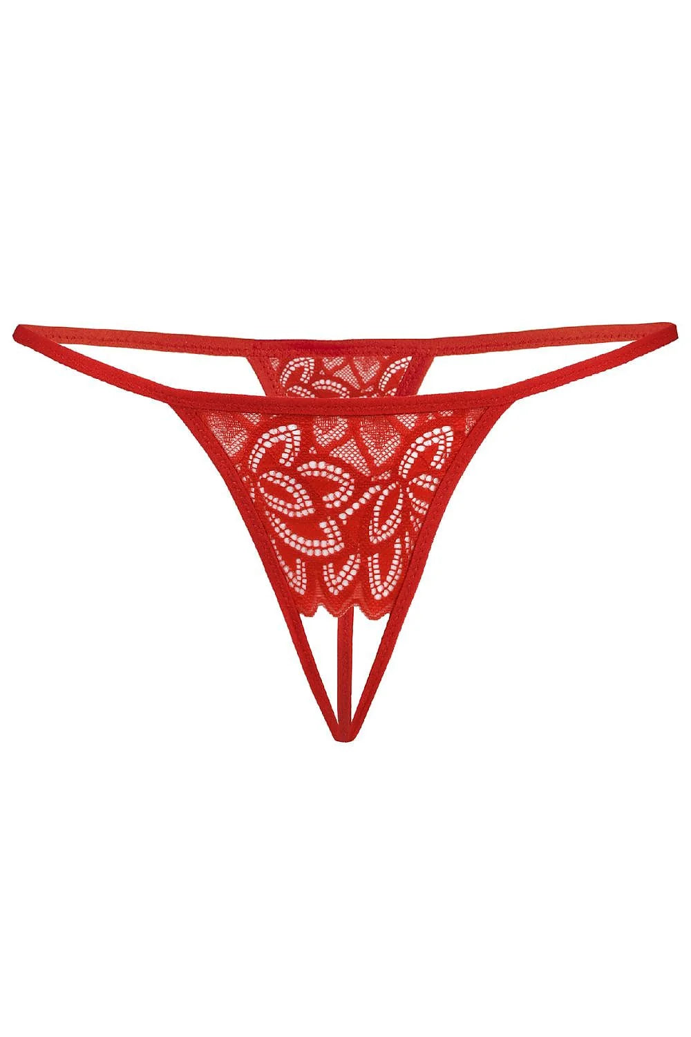 Strings sexy Teyli en dentelle rouge haute qualité design audacieux ouverture frontale arrière femme