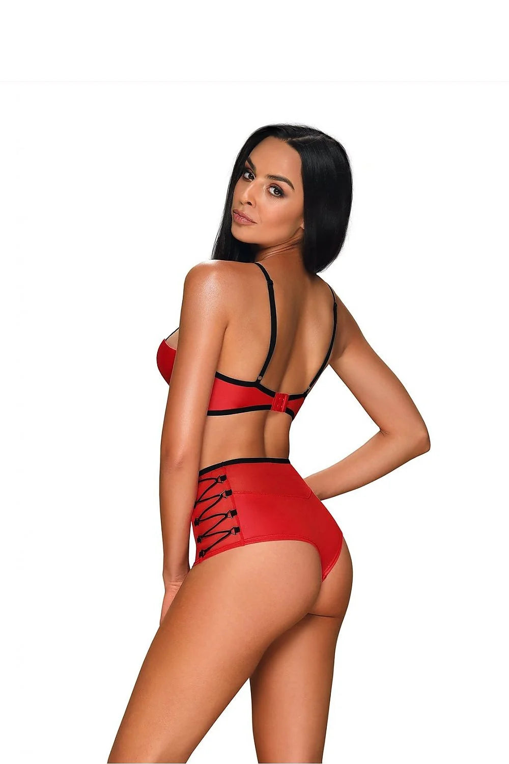 Ensemble lingerie sexy tulle rouge Wet Look taille haute audacieux confort pour femmes sensuelles