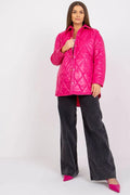 fuchsia matelassée femme coupe droite mi cuisses col chemise manches longues boutons pressions polyester doublée matelassage losanges brillant
