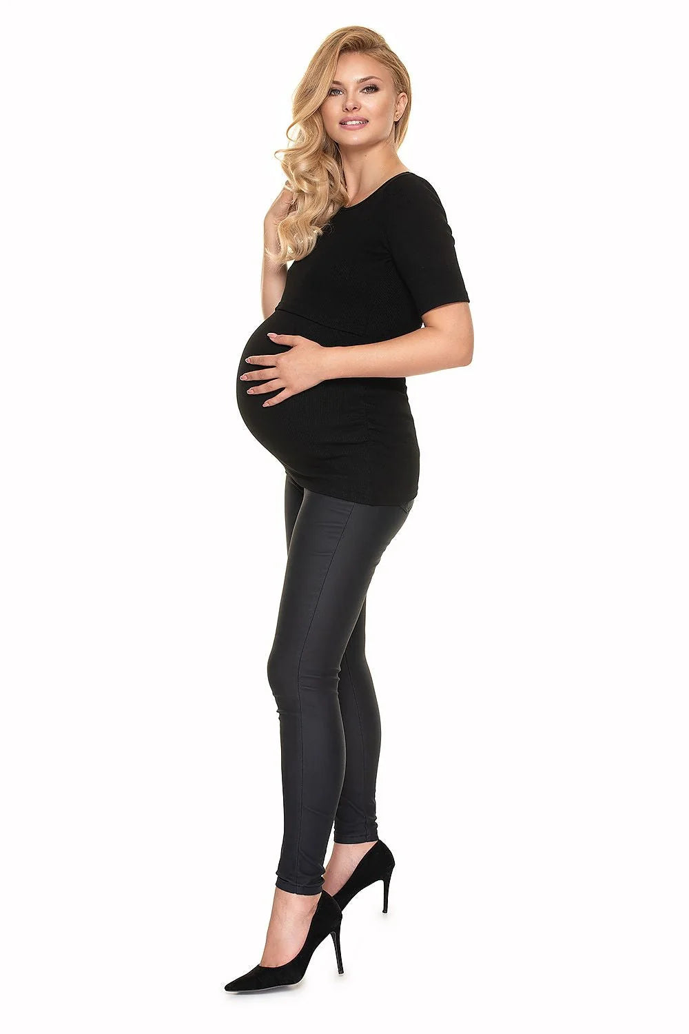 Chemisier maternité coton bleu ajusté pour confort allaitement mode casual femme enceinte élégante