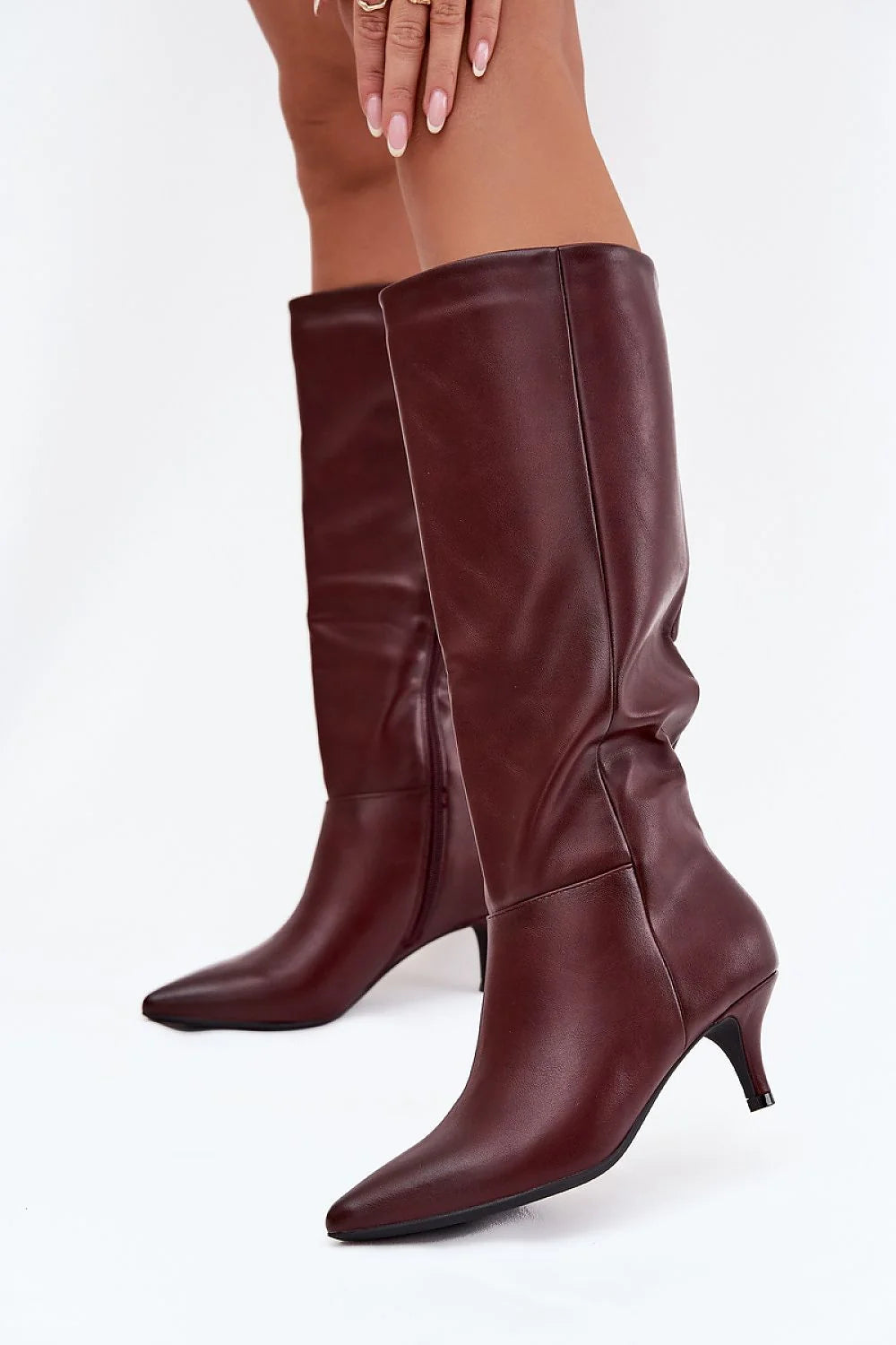 bottes femme simili cuir noir petit talon 6cm bout pointu doublure fourrure synthétique chaude confortable mi mollet élégantes quotidiennes raffinée