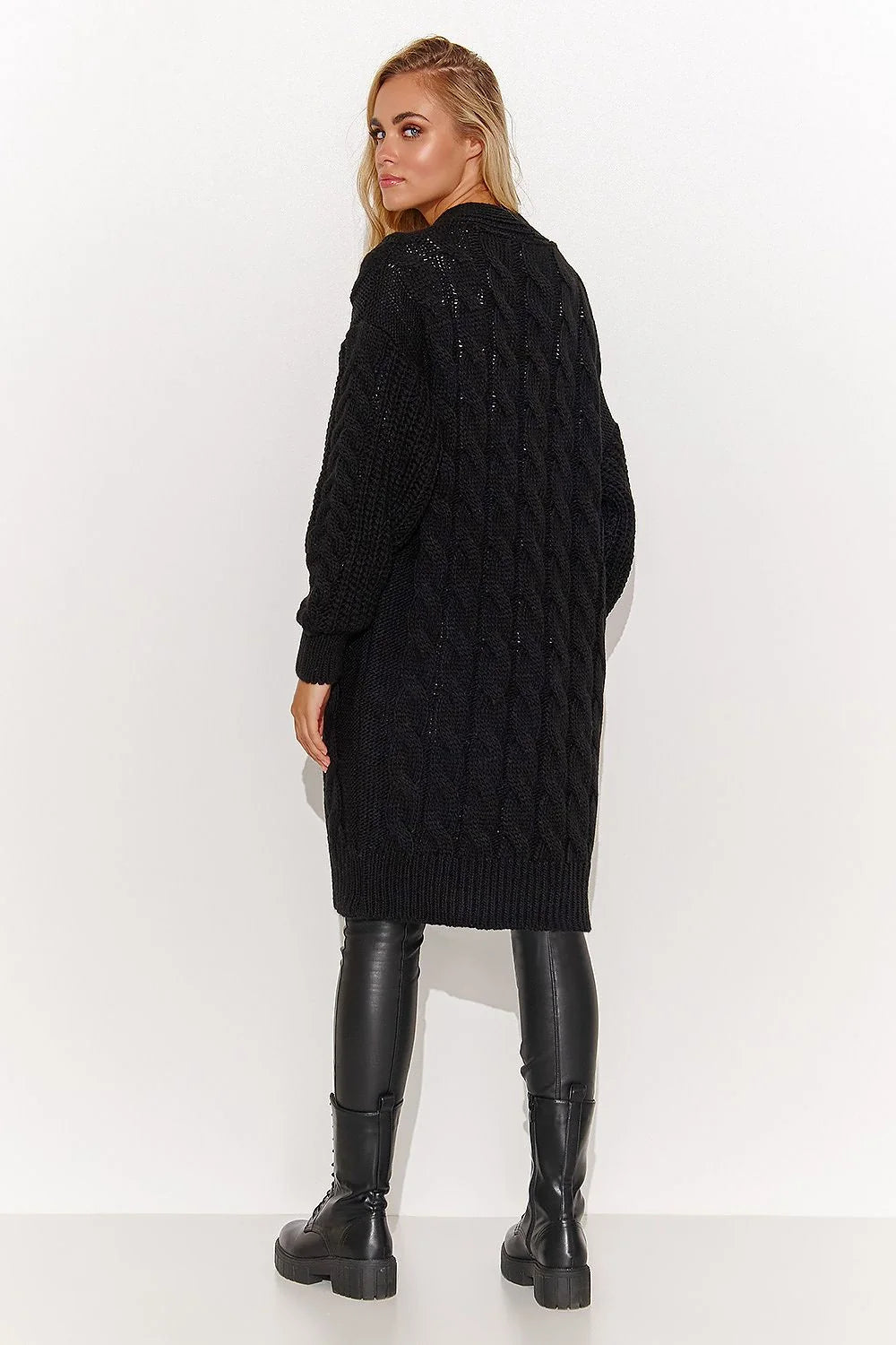 Cardigan Makadamia Femme Longue Écossais Torsades Manches Longues Poche dorée Cappuccino Beige Miel Noir Chocolat